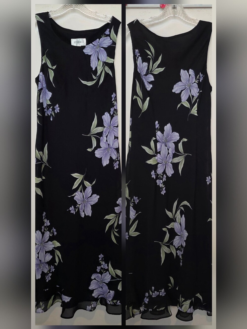 Vintage Slip Dress 12 Floral Maxi Navy Blue Daisy Layered sundress
